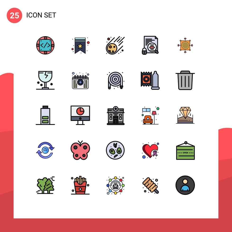 mobil gränssnitt fylld linje platt Färg uppsättning av 25 piktogram av fokus säkerhet märka Sök Plats redigerbar vektor design element