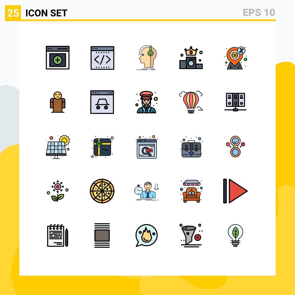 satz von 25 modernen ui-symbolen symbole zeichen für position krone startunternehmen produzent editierbare vektordesignelemente vektor