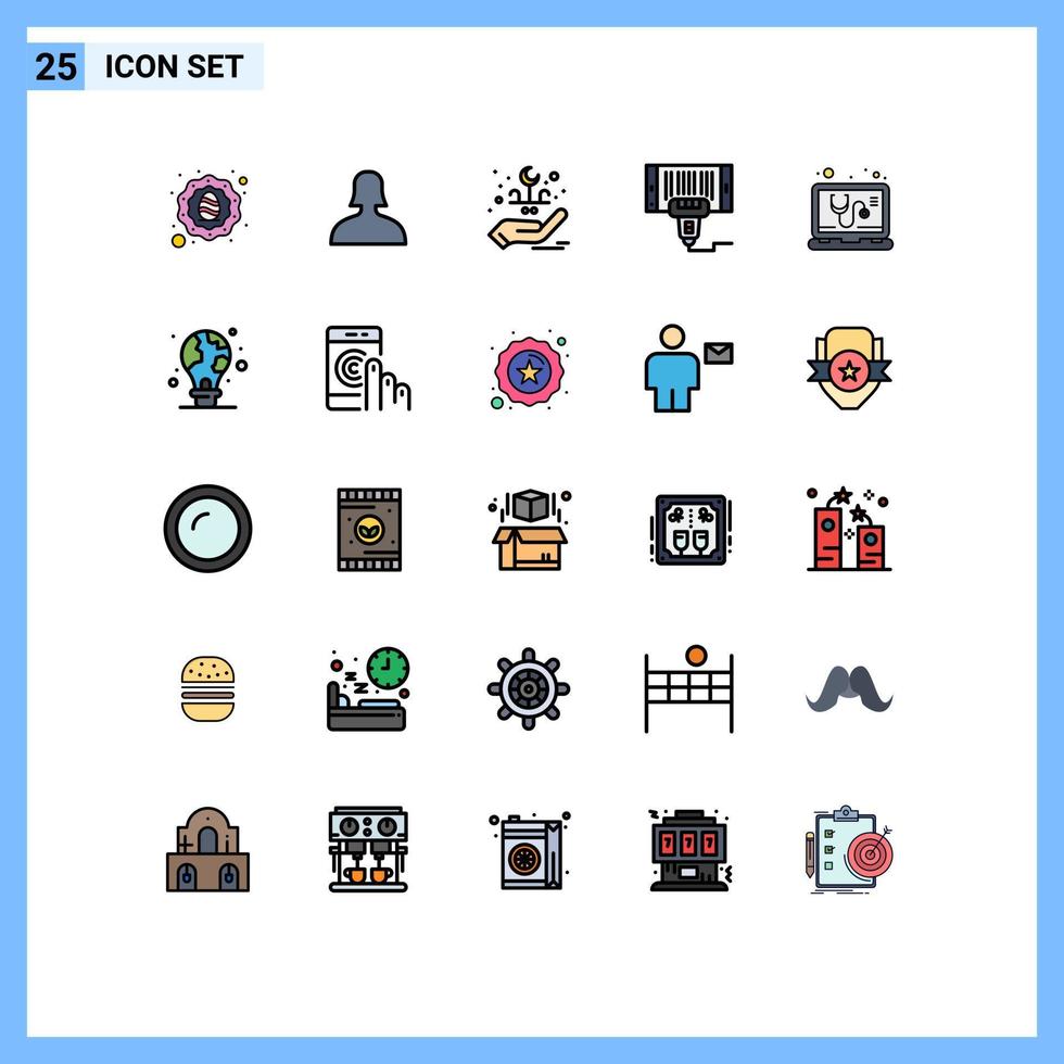 mobil gränssnitt fylld linje platt Färg uppsättning av 25 piktogram av medicinsk handla text skanna maskin redigerbar vektor design element