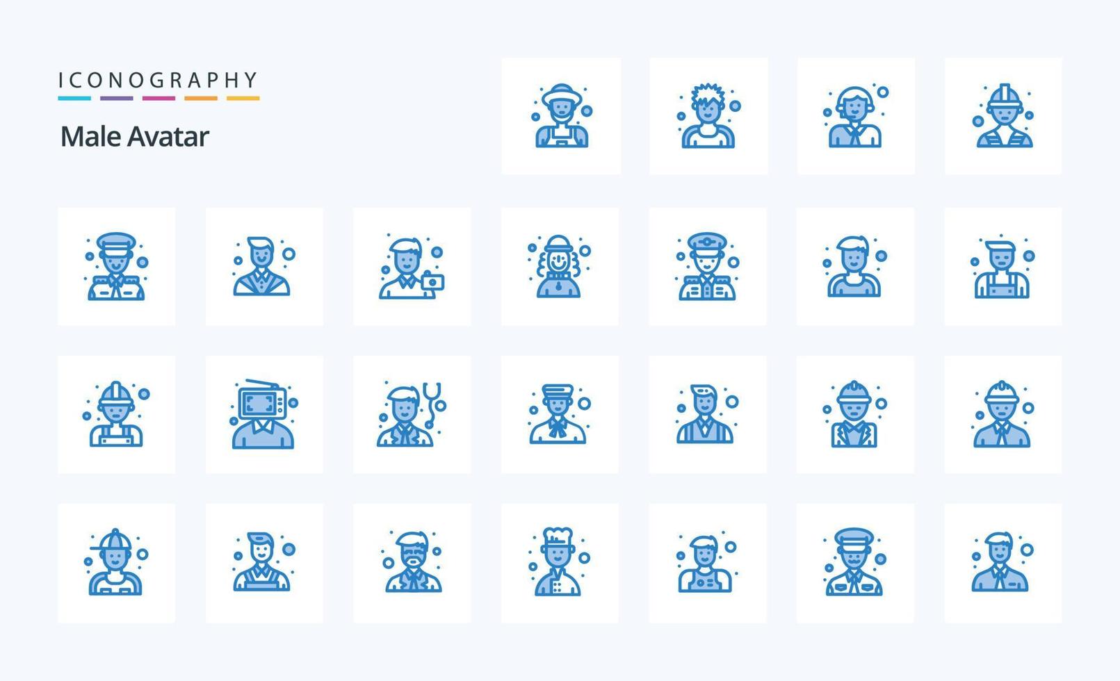 25 männlicher Avatar blau Icon Pack vektor