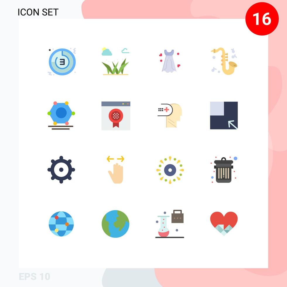 uppsättning av 16 kommersiell platt färger packa för nätverk saxofon vår musik bröllop redigerbar packa av kreativ vektor design element
