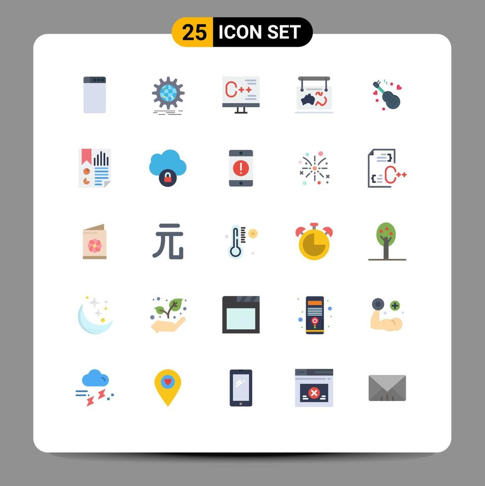 Aktienvektor-Icon-Pack mit 25 Linienzeichen und Symbolen für Gitarrenführer-Computerstandortrahmen editierbare Vektordesign-Elemente vektor