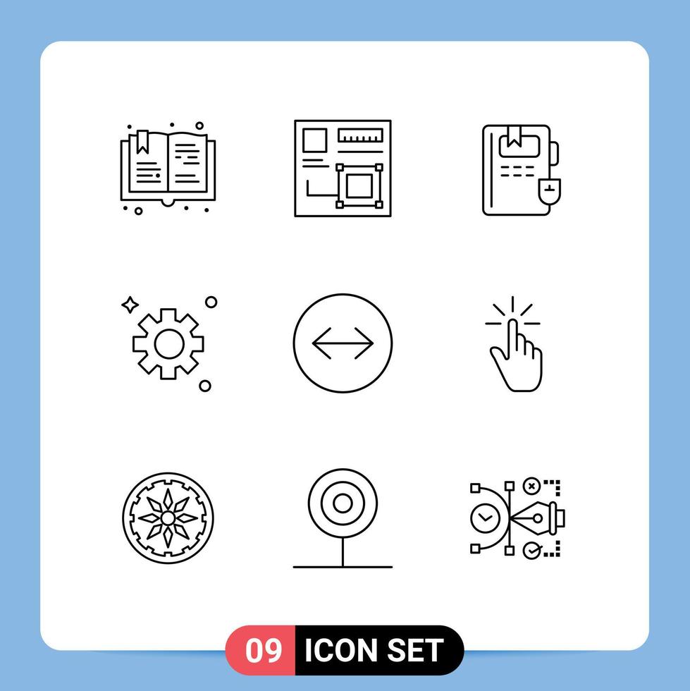 uppsättning av 9 modern ui ikoner symboler tecken för slägga pilar horisontell slägga webb kuggar redskap redigerbar vektor design element