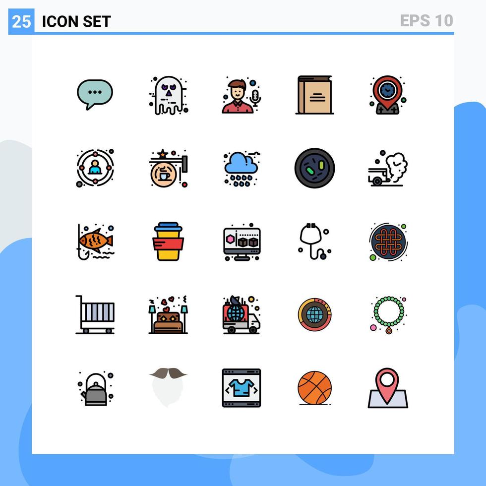uppsättning av 25 modern ui ikoner symboler tecken för läsning bibliotek skrämmande utbildning inspelare redigerbar vektor design element
