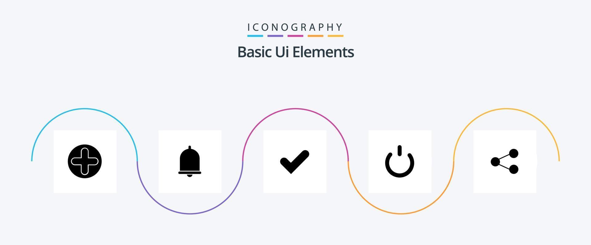 grundläggande ui element glyf 5 ikon packa Inklusive dela med sig. kraft. kolla upp. på. knapp vektor