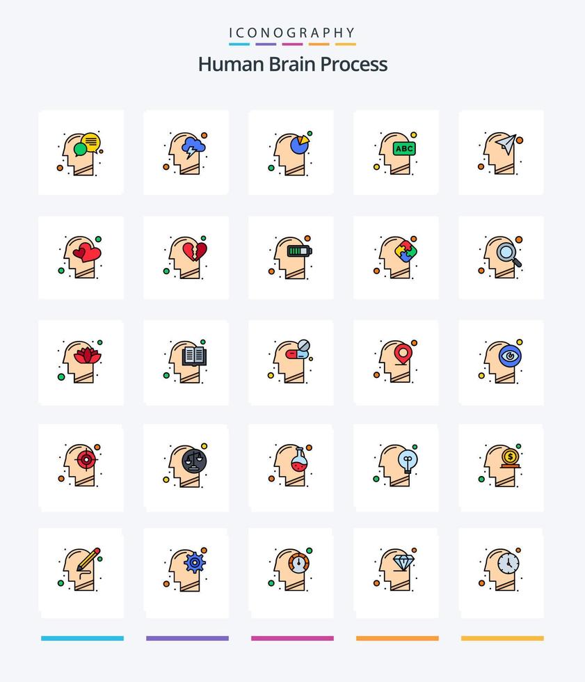 kreativer menschlicher Gehirnprozess 25 Zeilen gefülltes Icon Pack wie Wissen. Kopf. Geist. Ausbildung. Kopf vektor