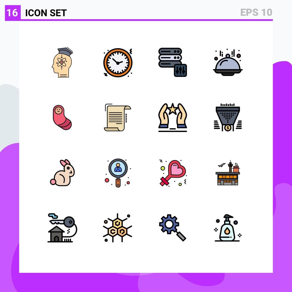 16 användare gränssnitt platt Färg fylld linje packa av modern tecken och symboler av ny född linje tid mat server redigerbar kreativ vektor design element