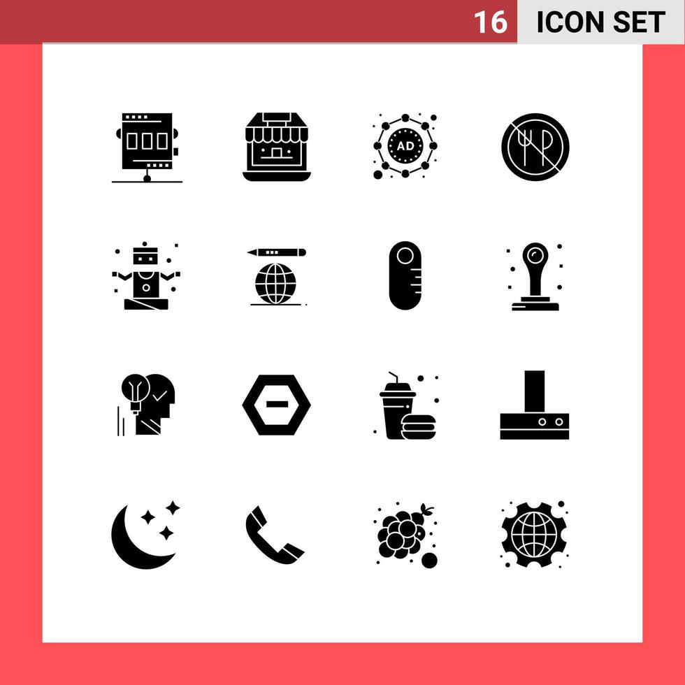 Gruppe von 16 modernen soliden Glyphen, die für Menschen festgelegt wurden, kein Geschäft verboten, editierbare Vektordesign-Elemente zu essen vektor