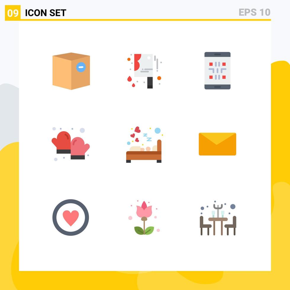 uppsättning av 9 modern ui ikoner symboler tecken för sovrum matlagning koda bakning smartphone redigerbar vektor design element