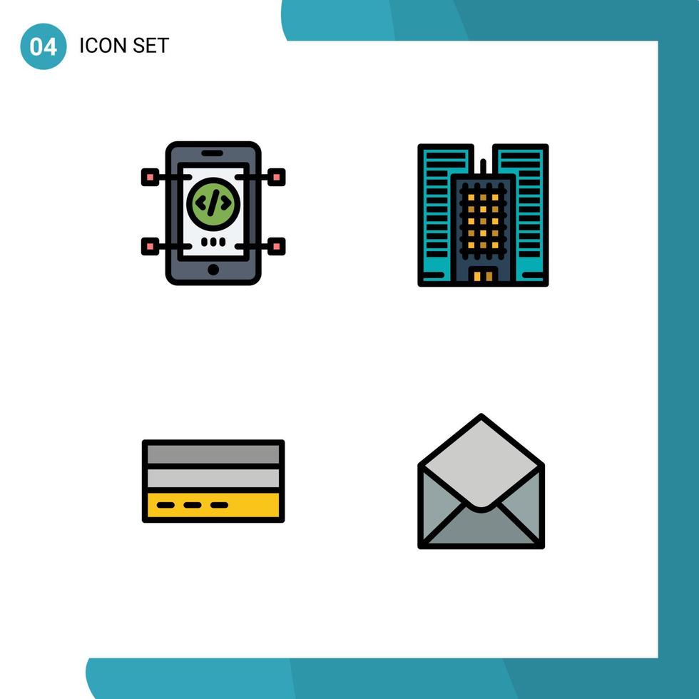 Universelle Symbolsymbole Gruppe von 4 modernen Filledline-Flachfarben der mobilen Kredit-Web-Office-Schnittstelle editierbare Vektordesign-Elemente vektor