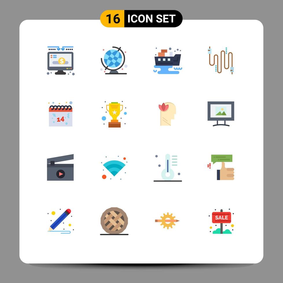 16 universelle flache Farben für Web- und mobile Anwendungen Liebe Kalenderöl Kommunikationskabel editierbares Paket kreativer Vektordesign-Elemente vektor