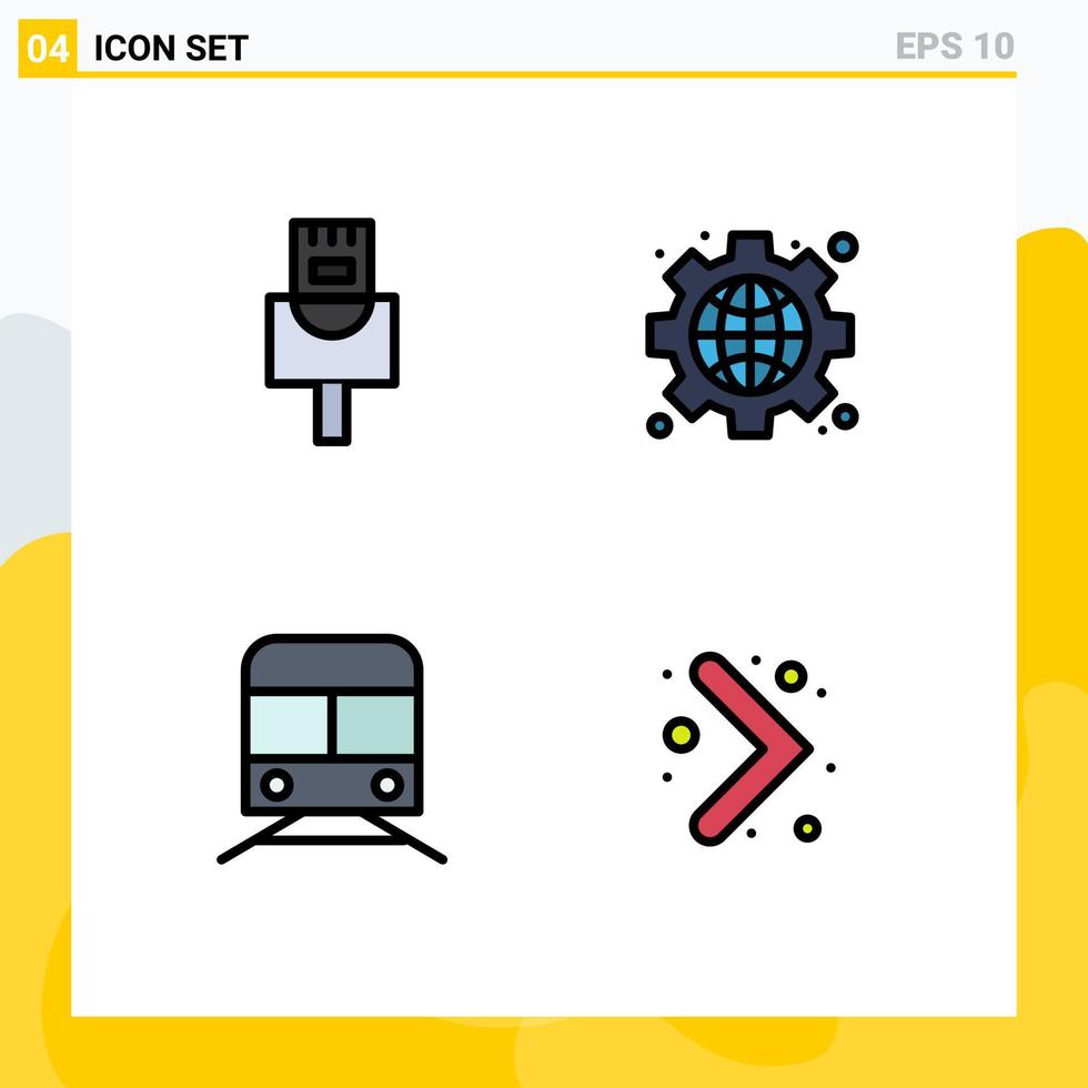 Aktienvektor-Symbolpaket mit 4 Zeilenzeichen und Symbolen für die U-Bahn-Pfeilschnittstelle der Kabeltransportschnittstelle, editierbare Vektordesign-Elemente vektor