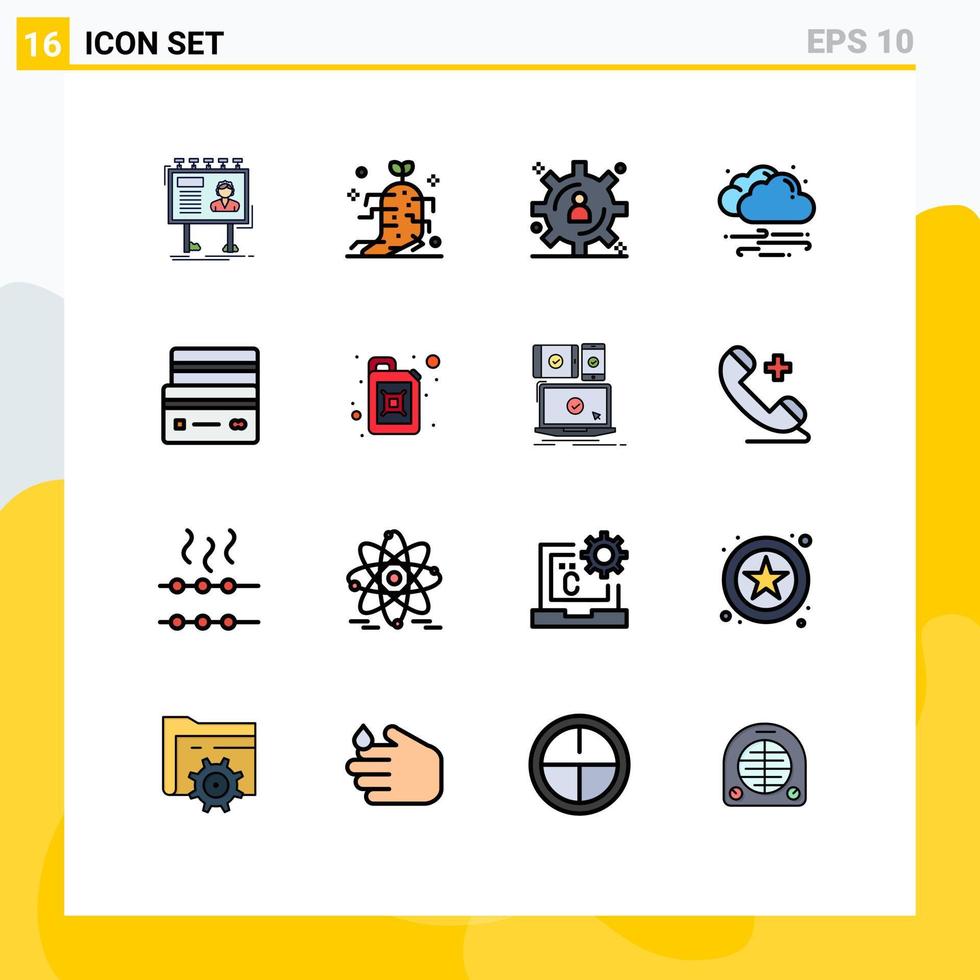 redigerbar vektor linje packa av 16 enkel platt Färg fylld rader av kreditera moln terapi blåsigt väder redigerbar kreativ vektor design element