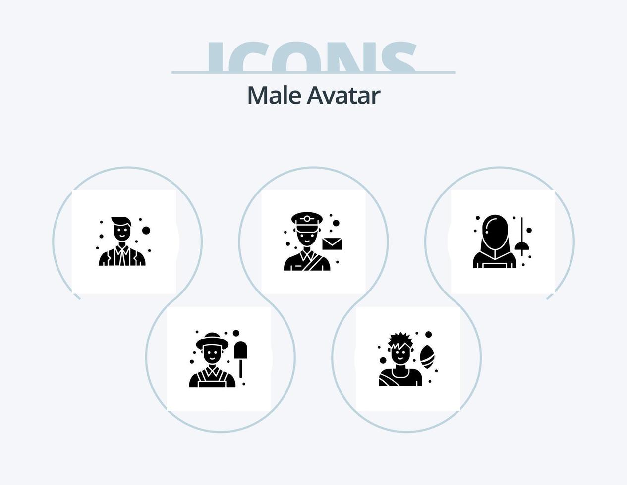 manlig avatar glyf ikon packa 5 ikon design. fäktning. fäktning. officer. brevbärare. man vektor