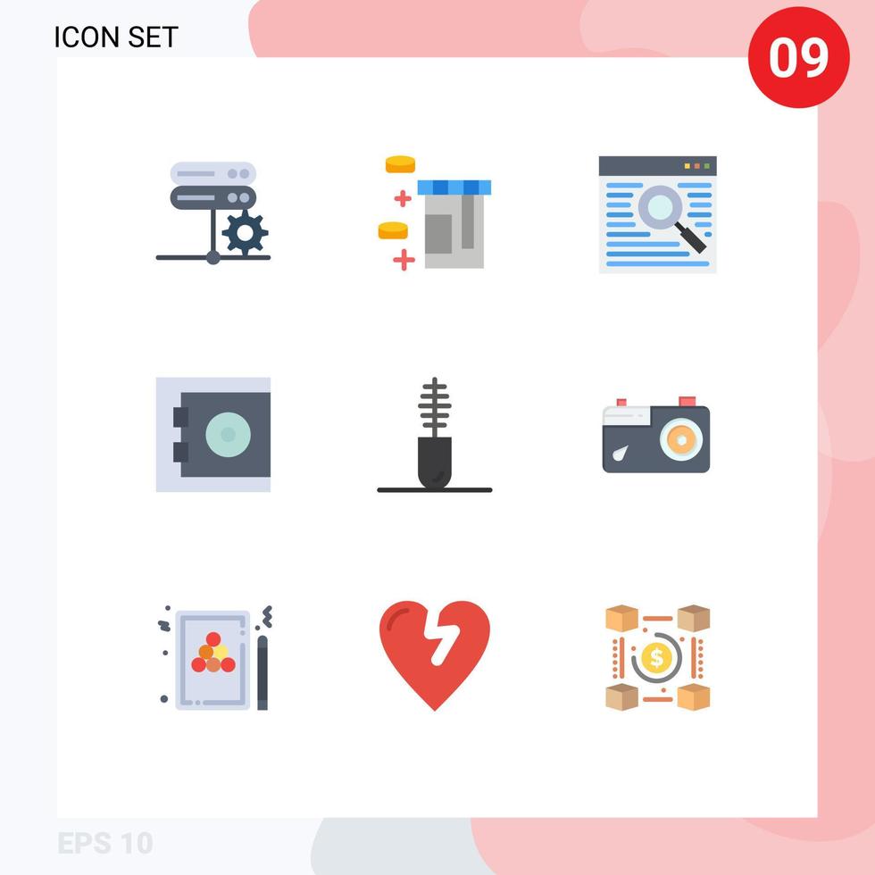 Gruppe von 9 modernen flachen Farben für Mascara-Kleidung Online-Zubehör schützt editierbare Vektordesign-Elemente vektor