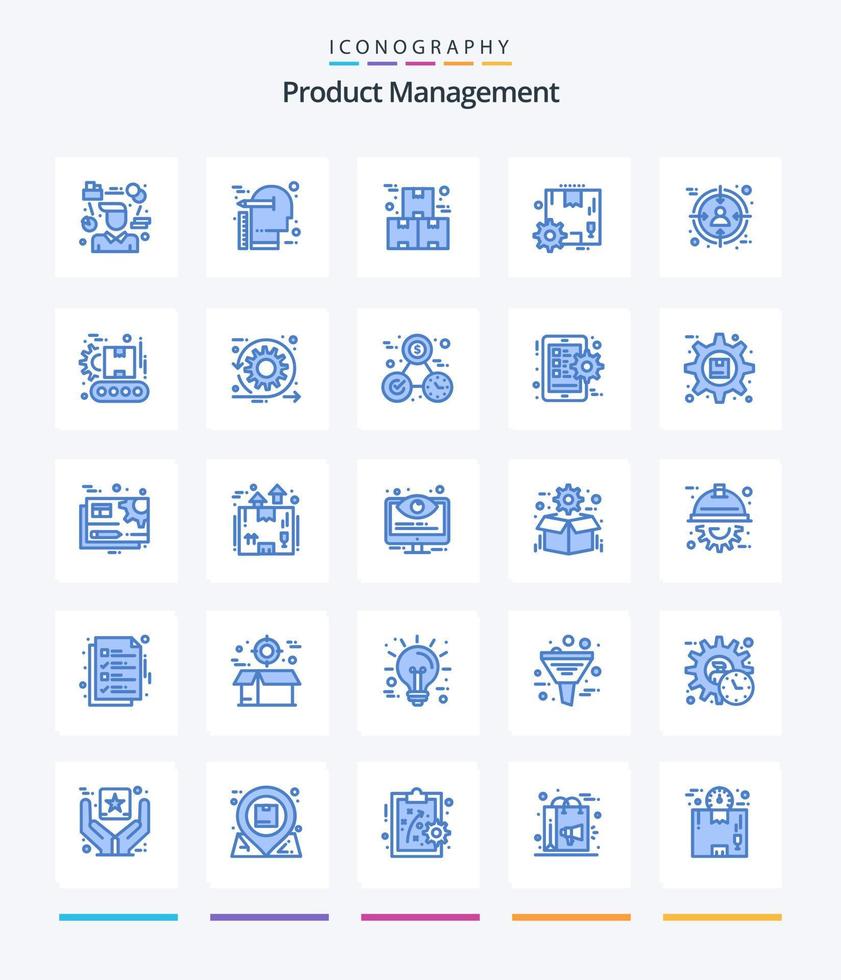 kreatives Produktmanagement 25 blaues Symbolpaket wie Ausrüstung. Kasten. Skala. Produktion. Industrie vektor