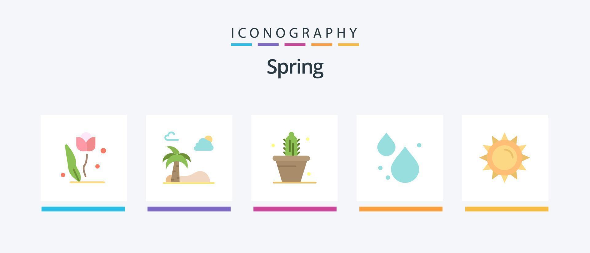 Spring Flat 5 Icon Pack inklusive Helligkeit. Frühling. Frühling. sinken. Frühling. kreatives Symboldesign vektor