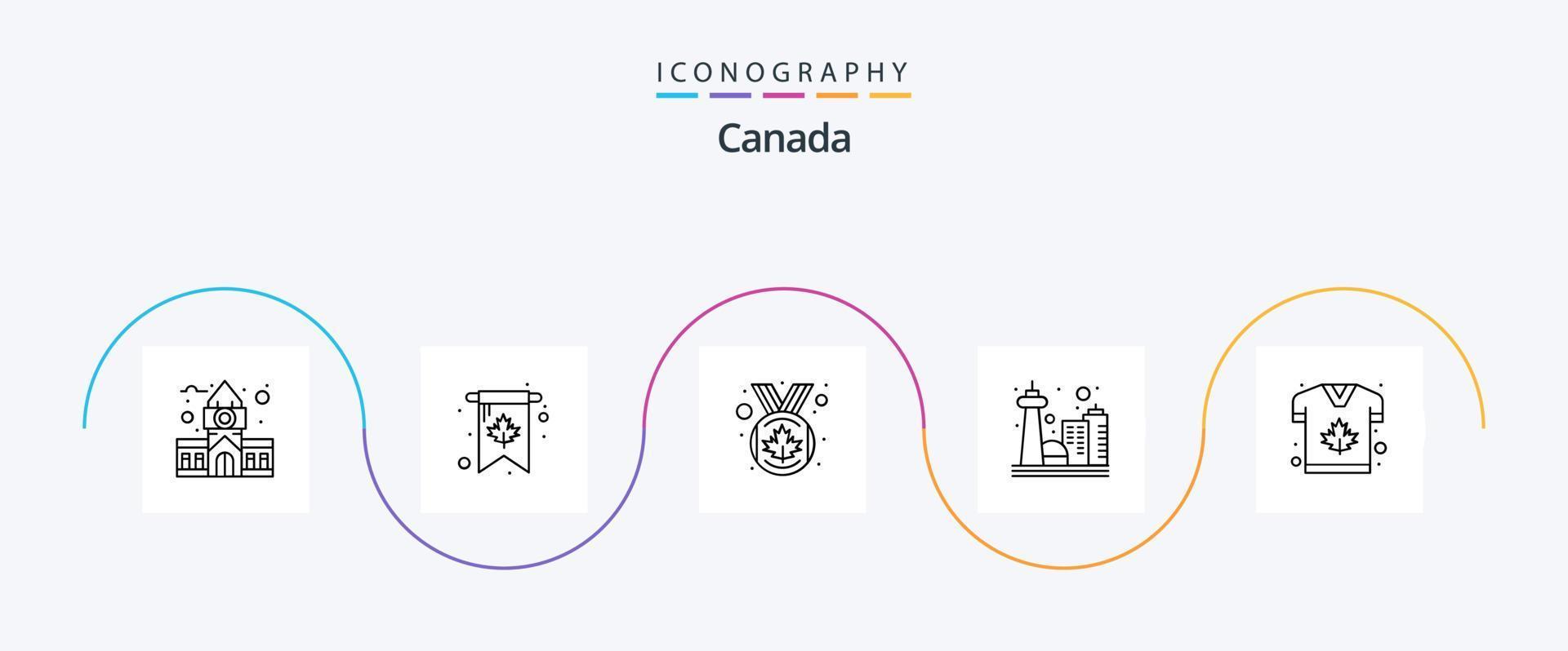 Canada Line 5 Icon Pack inklusive Kanada. Toronto. vergeben. Wahrzeichen. Kanada vektor