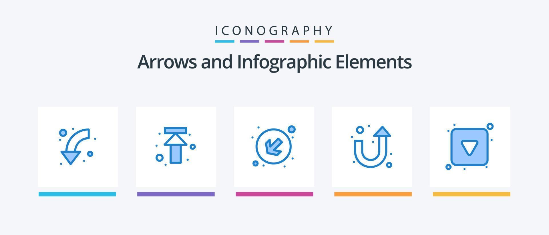 Pfeil blau 5 Icon Pack inklusive nach unten. Play-Taste. hochladen. du drehst dich um. Pfeil. kreatives Symboldesign vektor