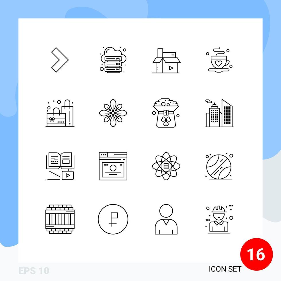 stock vektor ikon packa av 16 linje tecken och symboler för väska te innehåll kaffe publishing redigerbar vektor design element