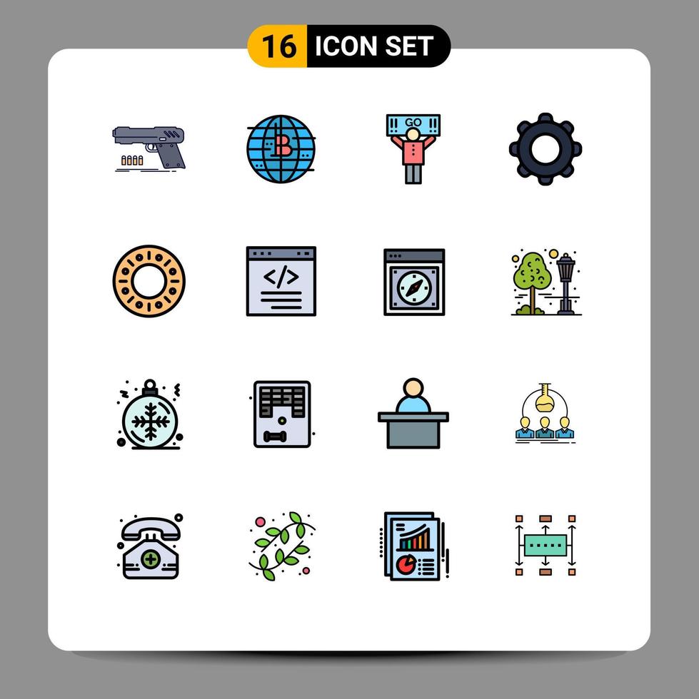 16 universelle, flache, farbgefüllte Linien für Web- und mobile Anwendungen, Navigationsschnittstelle, dezentralisierte, grundlegende Unterstützer, editierbare, kreative Vektordesign-Elemente vektor