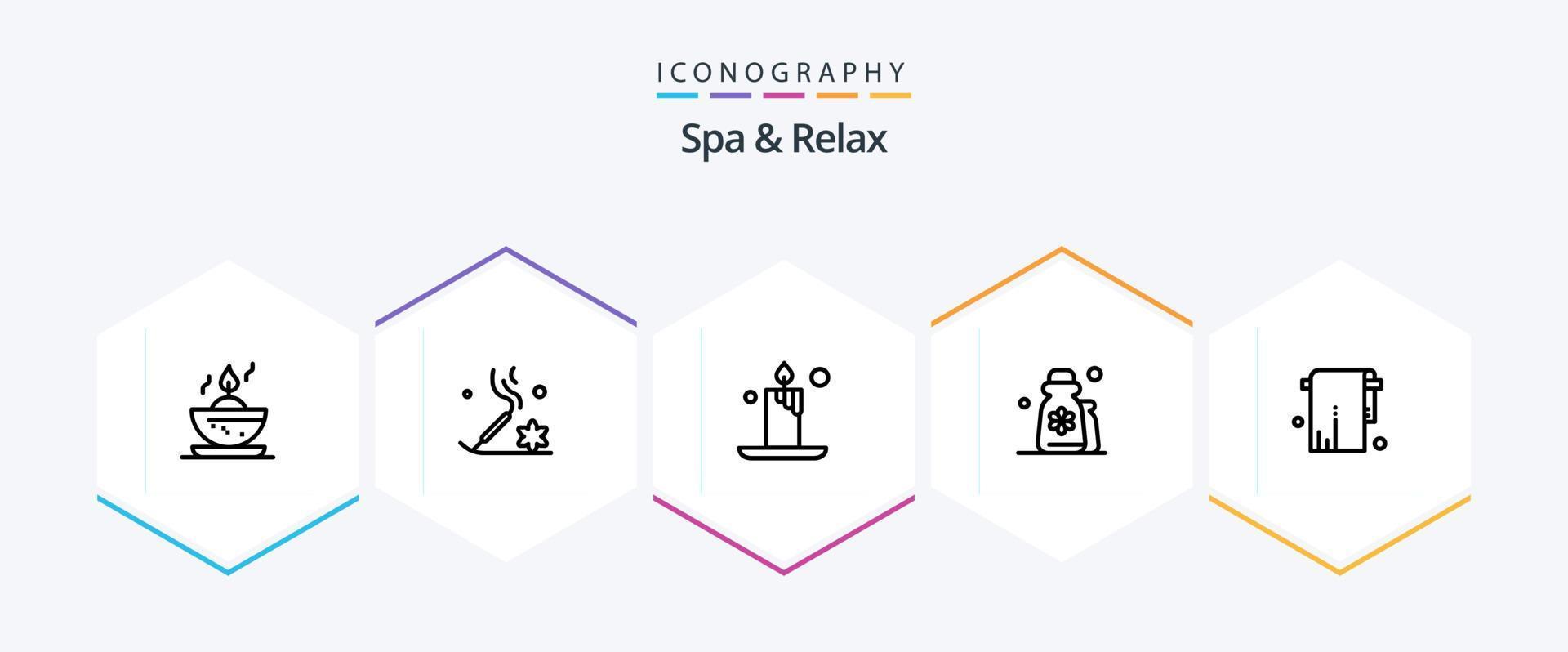 Spa und Relax Icon Pack mit 25 Linien inklusive Lotion. Kosmetik . Entspannung. Schönheit . Licht vektor