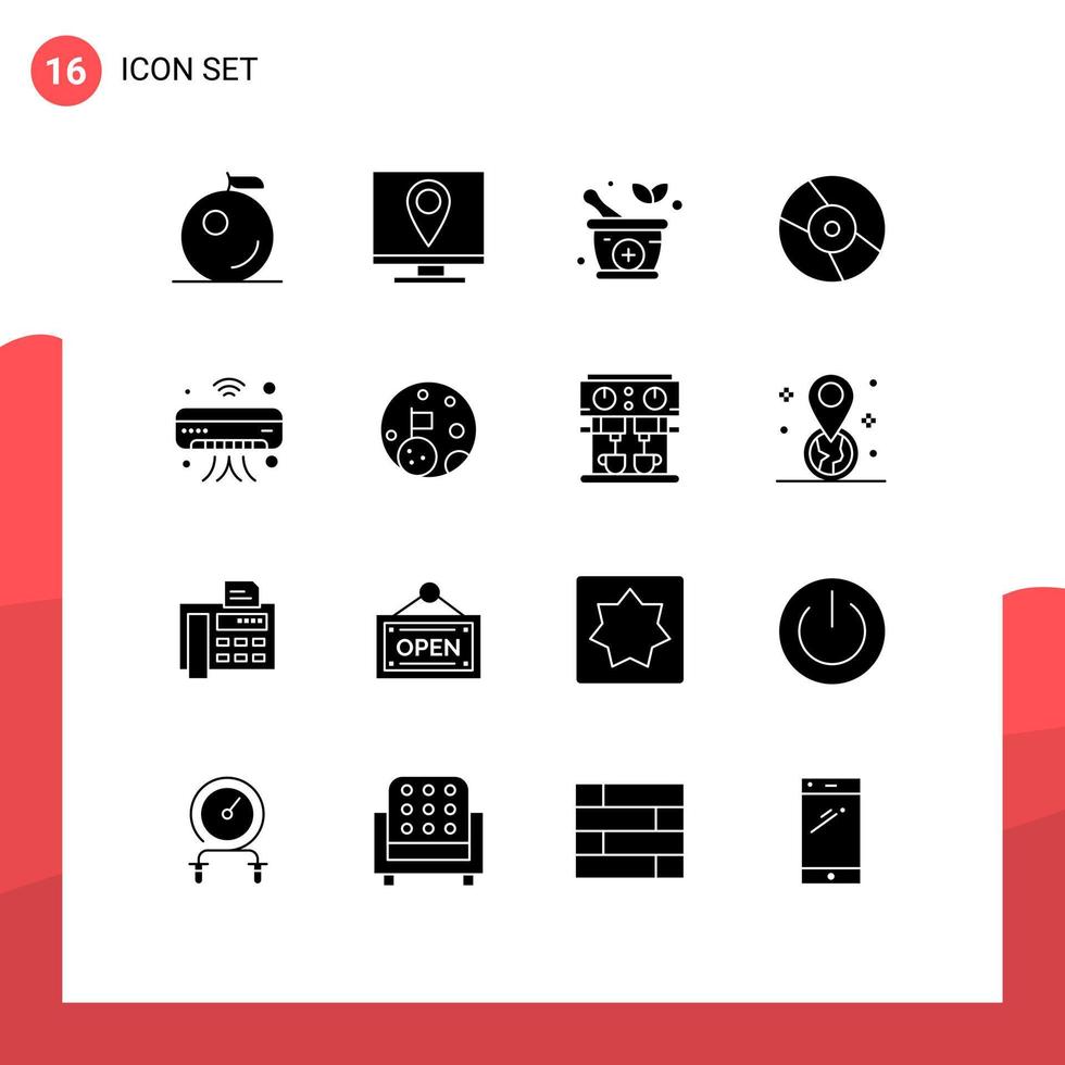 Gruppe von 16 modernen soliden Glyphen, die für editierbare Vektordesign-Elemente der iot-Internet-Medizin-Wechselstromplatte festgelegt werden vektor