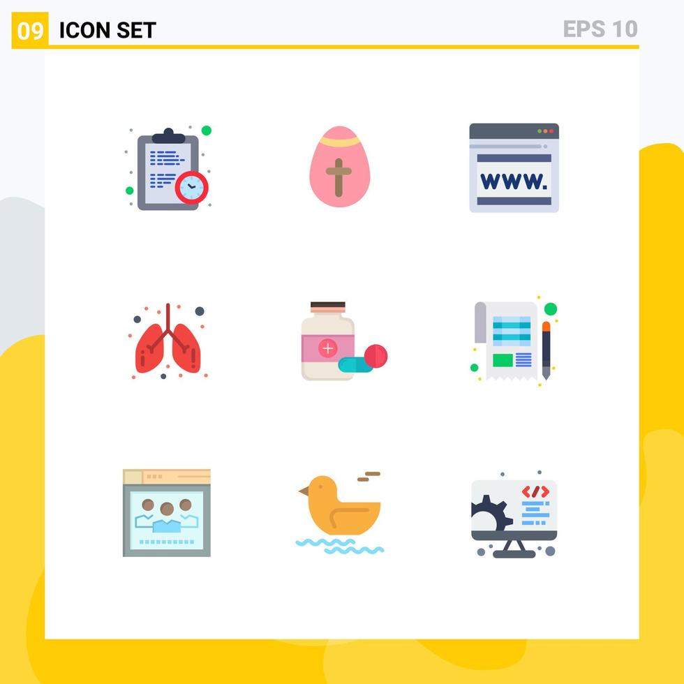 Stock Vector Icon Pack mit 9 Zeilenzeichen und Symbolen für Kapselmedizin Seo Medical Health editierbare Vektordesign-Elemente