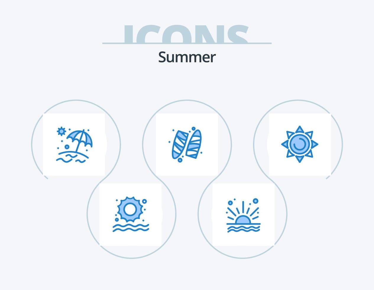 Sommer blau Icon Pack 5 Icon Design. . glänzend. Regenschirm. Strand. Surfbrett vektor