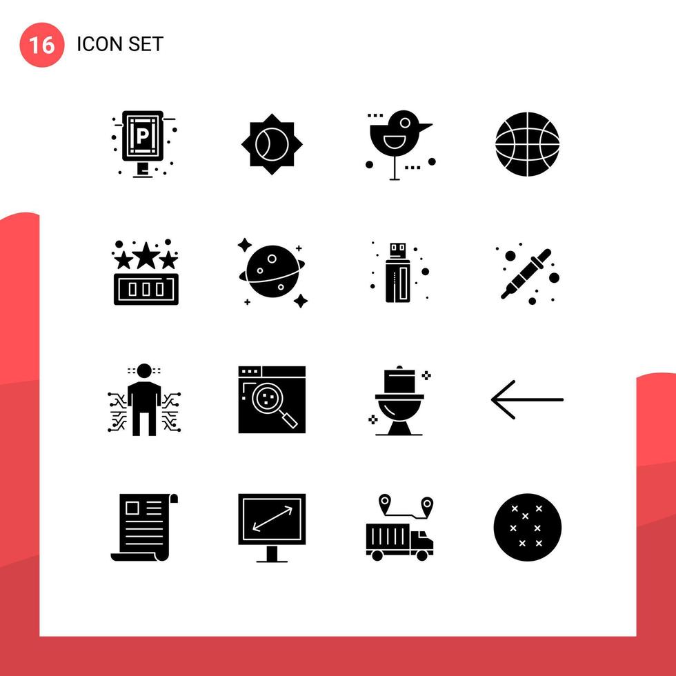 Gruppe von 16 modernen soliden Glyphen für Spielspaß Vogel Highscore Internet editierbare Vektordesign-Elemente vektor