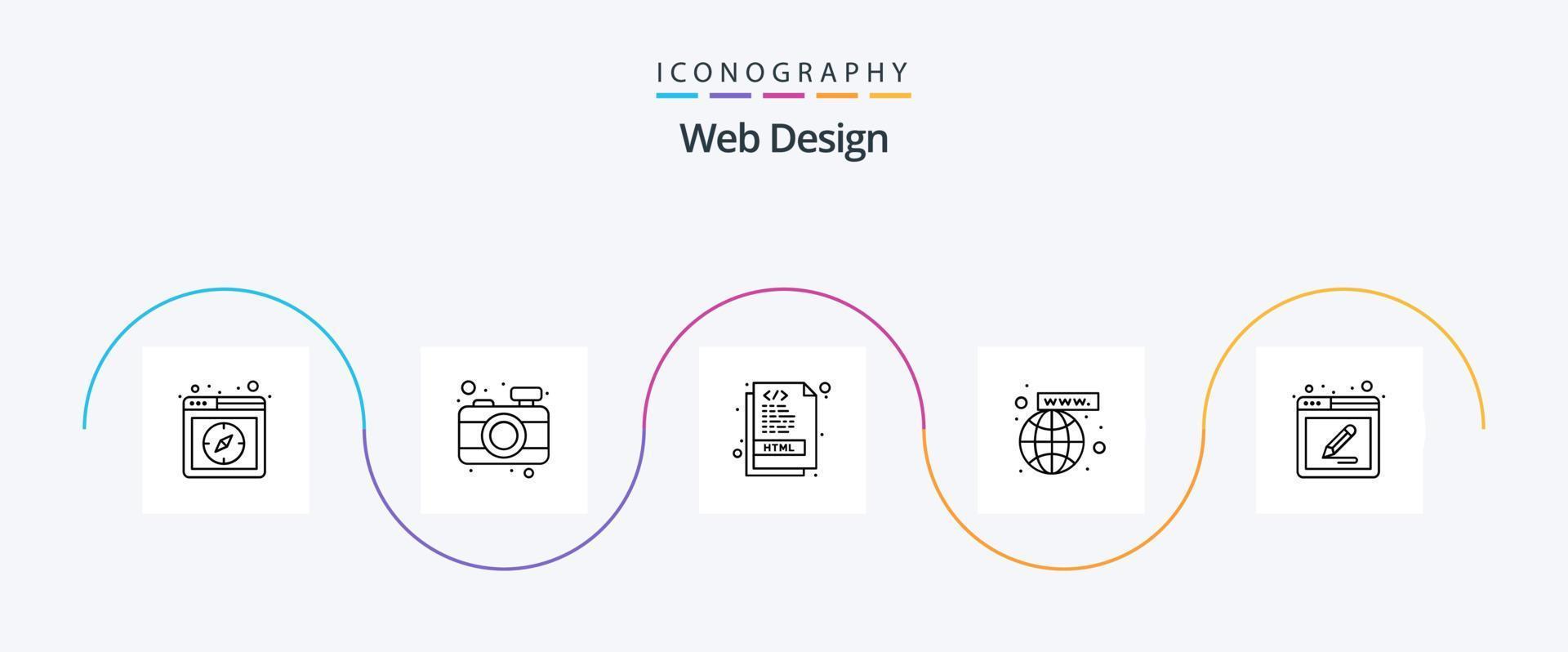 Webdesign Line 5 Icon Pack inklusive Tools. Website. Buchseite. Netz. Verbindung vektor