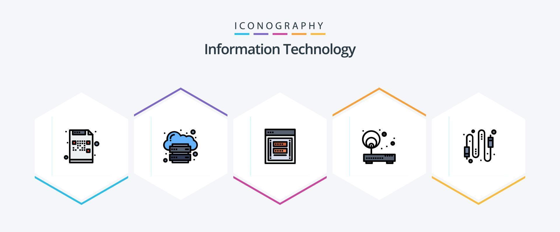 information teknologi 25 fylld linje ikon packa Inklusive nätverk. tillgång. internet. nätfiske. logga in vektor