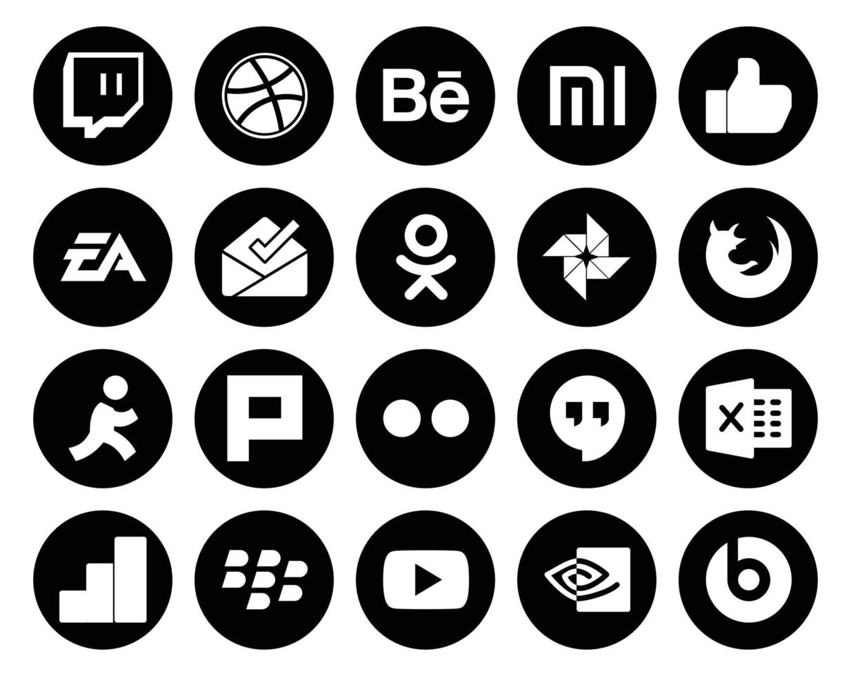 20 Social Media Icon Pack inklusive Excel Flickr Posteingang Plurk Browser vektor