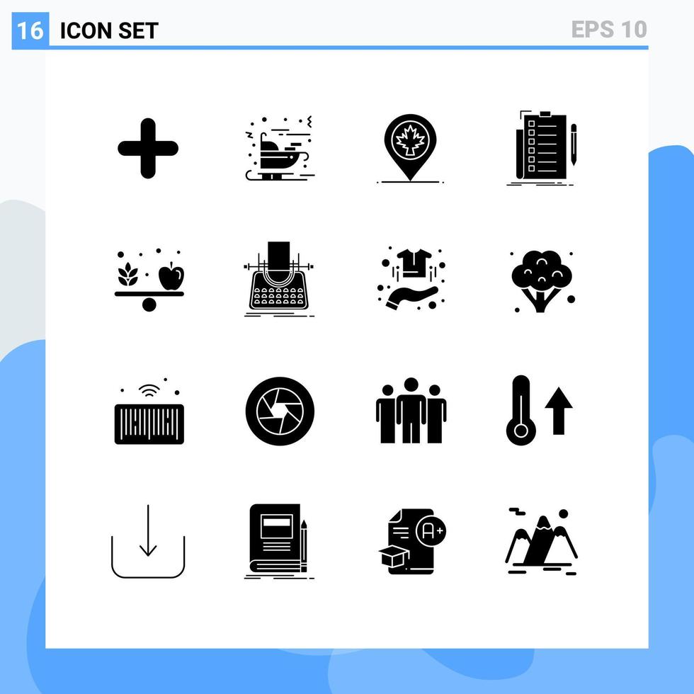16 användare gränssnitt fast glyf packa av modern tecken och symboler av äpple lista Karta kolla upp expertis redigerbar vektor design element