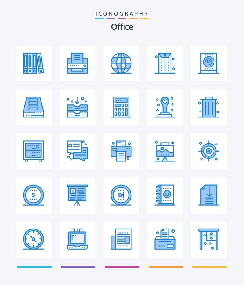 kreativ kontor 25 blå ikon packa sådan som arkiv låda. läsplatta. skola. strömning. kontor vektor