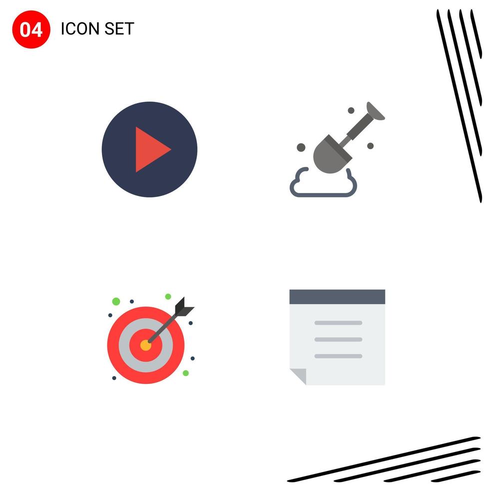 Gruppe von 4 flachen Symbolen, Zeichen und Symbolen für Multimedia-Text, Schaufelzentrum, editierbare Vektordesign-Elemente vektor