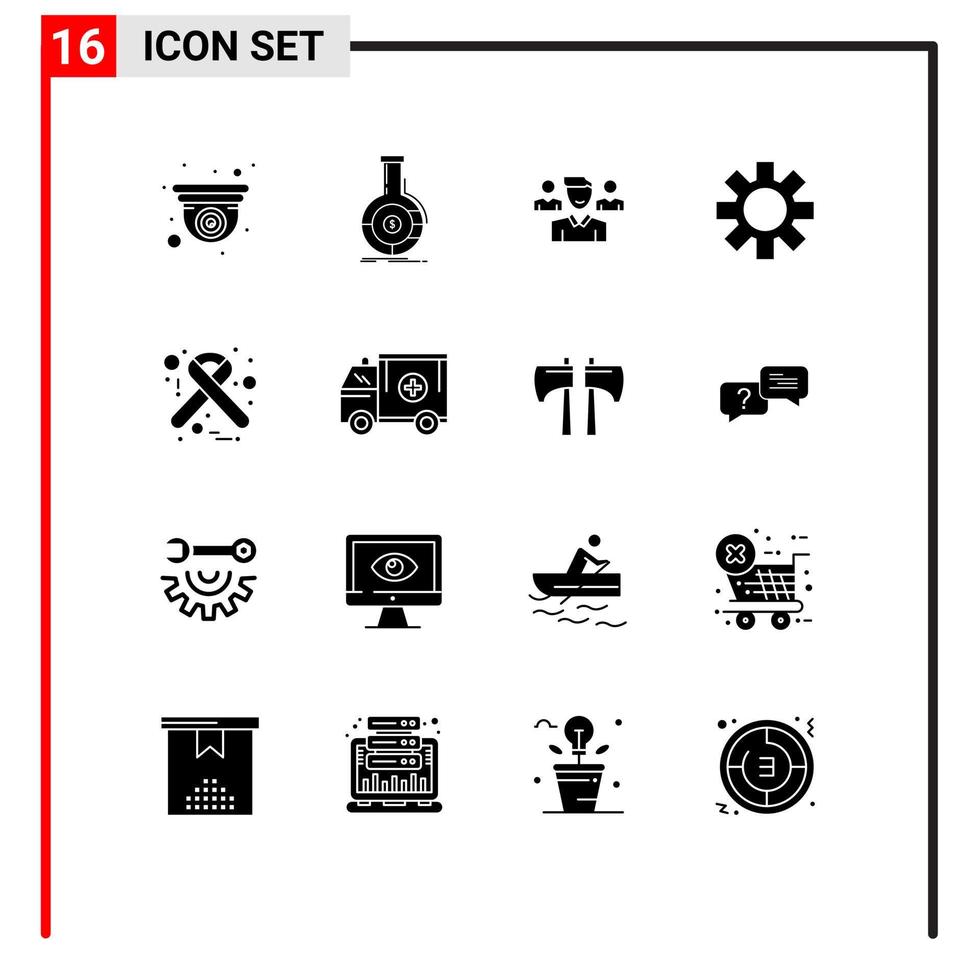 Aktienvektor-Icon-Pack mit 16 Zeilenzeichen und Symbolen für Krankenhausausrüstung finanzielle Cog Squard editierbare Vektordesign-Elemente vektor