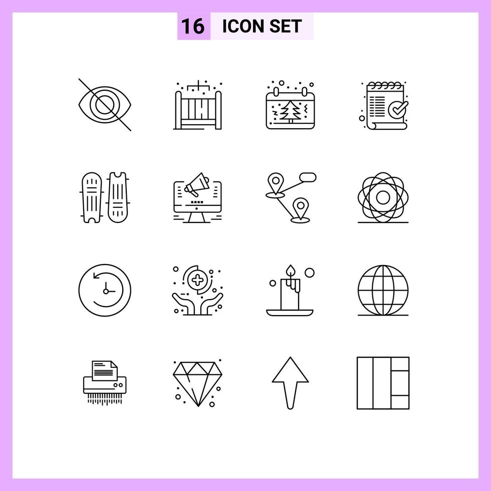 gruppe von 16 umrissen zeichen und symbole für cricketball ok weihnachtszeichen checkliste editierbare vektordesignelemente vektor