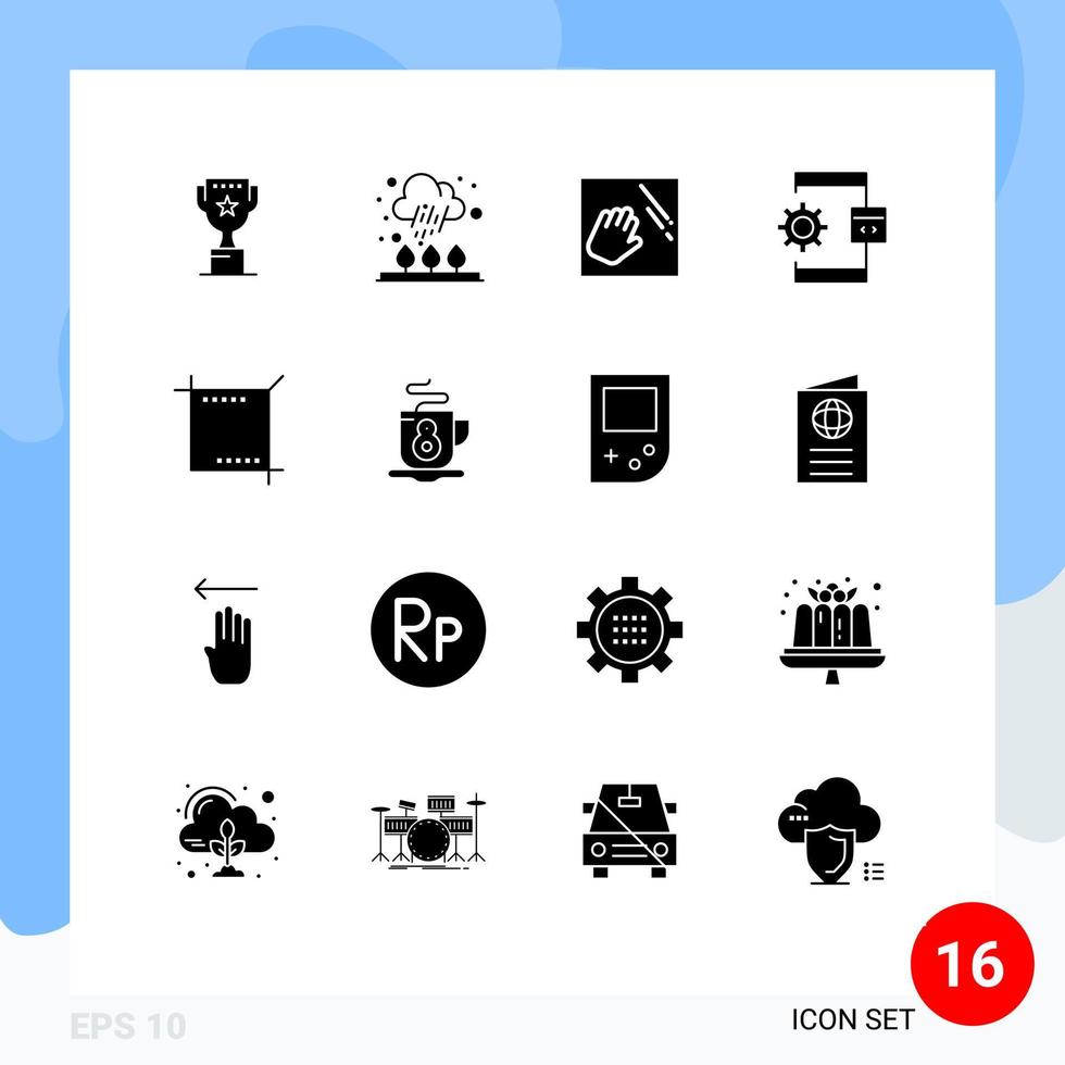 piktogram uppsättning av 16 enkel fast glyfer av beskära utveckling rengöring utveckla app redigerbar vektor design element