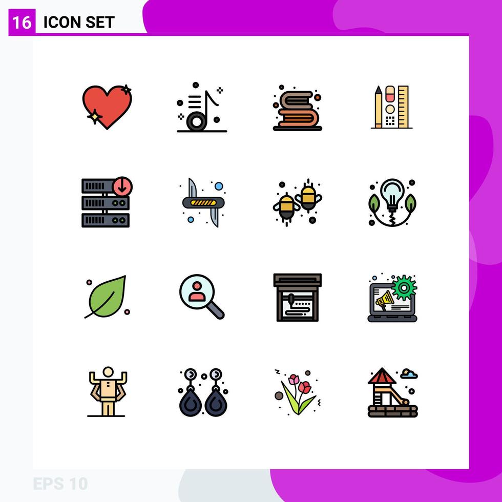 mobil gränssnitt platt Färg fylld linje uppsättning av 16 piktogram av utbildning penna notera läsa utbildning redigerbar kreativ vektor design element