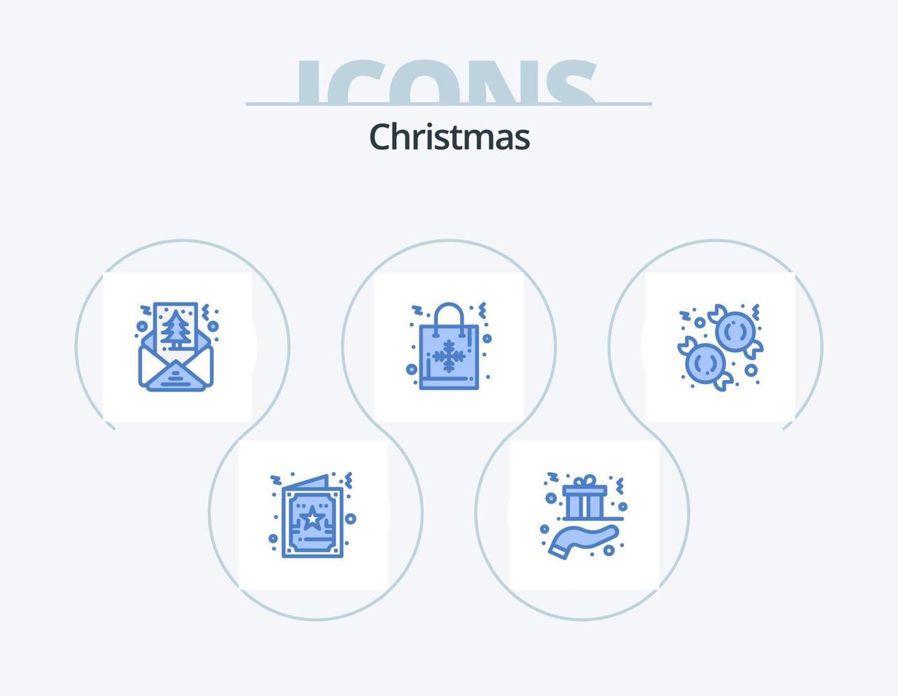 Weihnachten blau Icon Pack 5 Icon Design. Süssigkeit. Geschenk. gegenwärtig. Weihnachtstasche. Formen vektor