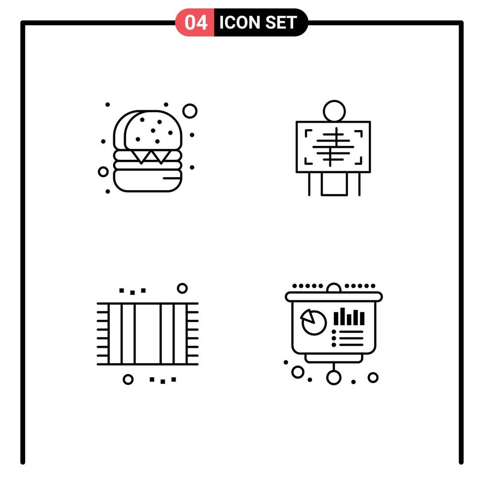 redigerbar vektor linje packa av 4 enkel fylld linje platt färger av burger rengöring röntgenstråle radiologi dusch redigerbar vektor design element