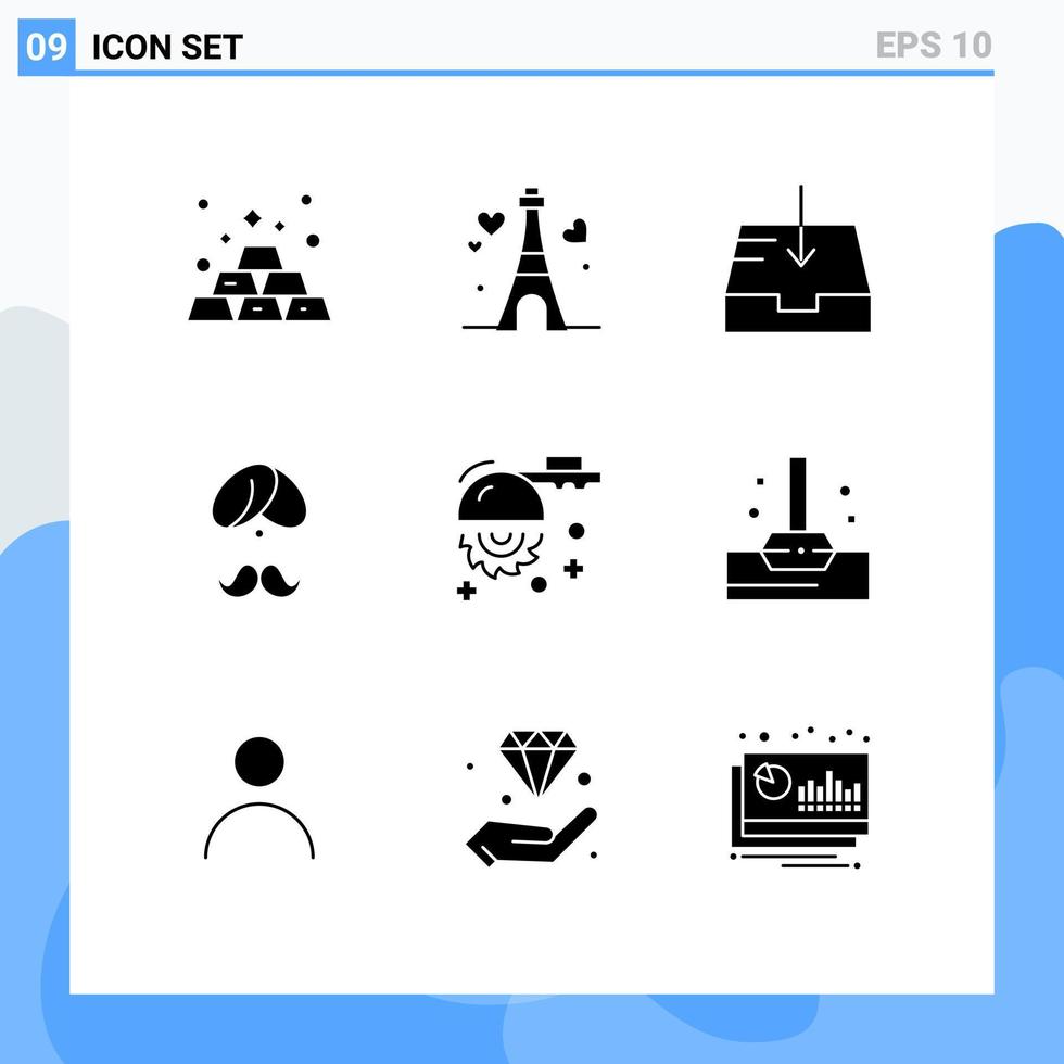 Gruppe von 9 modernen soliden Glyphen für Turba People Mail Man India editierbare Vektordesign-Elemente vektor