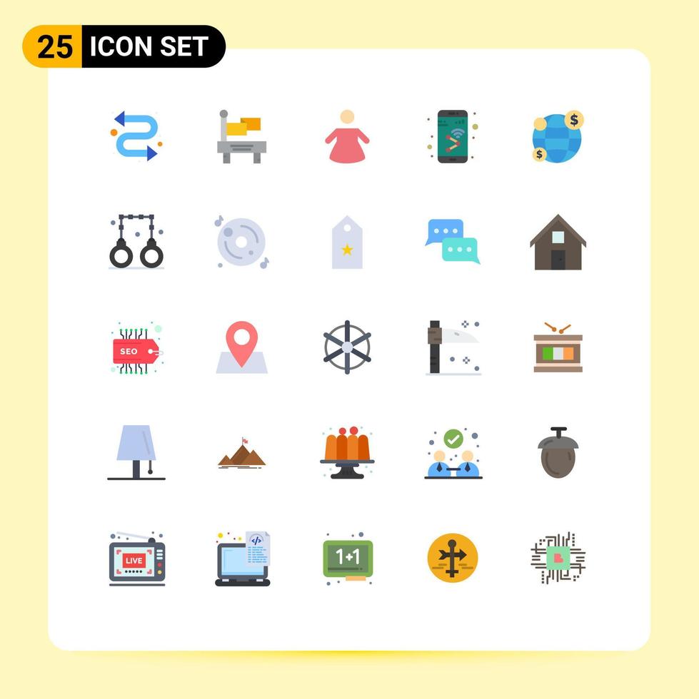 satz von 25 flachen vektorfarben auf raster für anwaltsgeld-app-investitionen wifi editierbare vektordesignelemente vektor