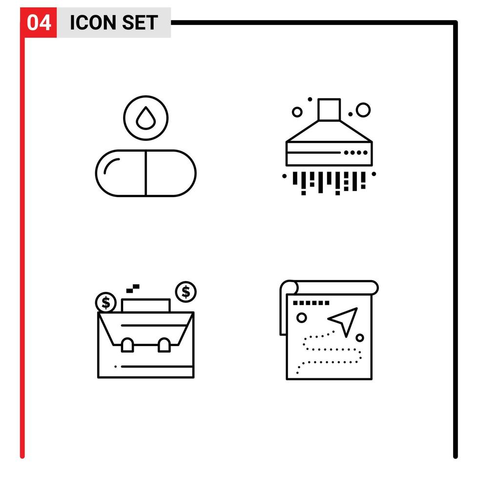 4-Benutzeroberflächen-Linienpaket mit modernen Zeichen und Symbolen von bearbeitbaren Vektordesign-Elementen für Medikamentenkoffer-Pillen-Küchenkarte vektor