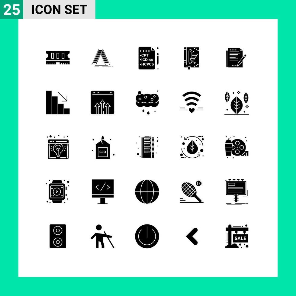 Gruppe von 25 soliden Glyphenzeichen und Symbolen für bearbeitbare Vektordesign-Elemente für Formularvereinbarungen Versicherungsedikt Verfassung vektor