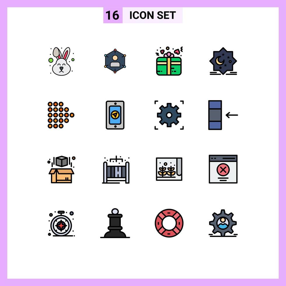 mobil gränssnitt platt Färg fylld linje uppsättning av 16 piktogram av stjärna måne personlig hjärta kärlek redigerbar kreativ vektor design element