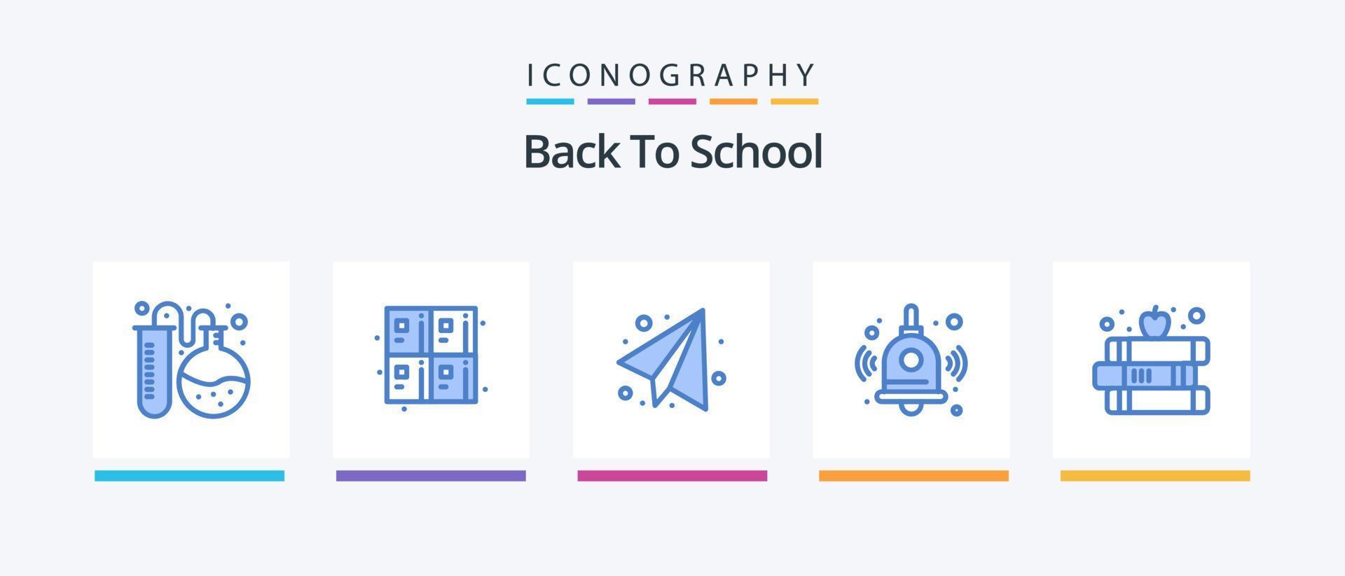 tillbaka till skola blå 5 ikon packa Inklusive äpple. utbildning. tillbaka till skola. bok. utbildning. kreativ ikoner design vektor