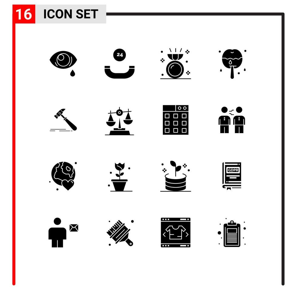 universell ikon symboler grupp av 16 modern fast glyfer av verktyg hammare engagemang tacksägelse kola äpple redigerbar vektor design element
