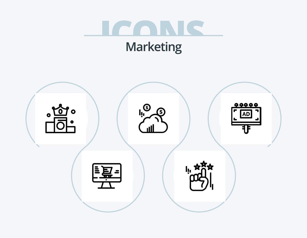 Marketing-Linie Icon Pack 5 Icon-Design. Sprache. Marketing. Kommunikation. online. Text vektor